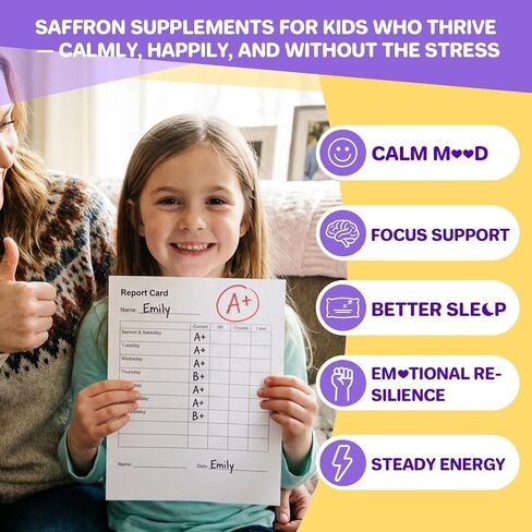 Liposomal Saffron Liquid Drops for Kids, Saffron Extract Supplements with L-Theanine & Chamomile for Focus, Relaxation & Antioxidant Support, Alcohol-Free, Natural Flavor, 2 Fl OZ in Saudi Arabia