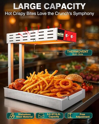 WantJoin French Fry Warmer - Heat Lamp for Food Fries Warmer Commercial Adjustable Height 15.4"-18.5" Temp 86°F-156°F, Aluminum Fry Dump Station for Kitchens, Buffet, Catering in Saudi Arabia