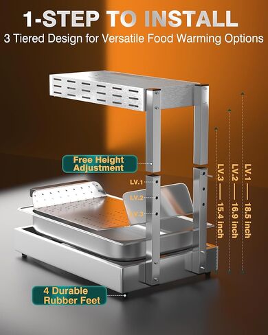 WantJoin French Fry Warmer - Heat Lamp for Food Fries Warmer Commercial Adjustable Height 15.4"-18.5" Temp 86°F-156°F, Aluminum Fry Dump Station for Kitchens, Buffet, Catering in Saudi Arabia