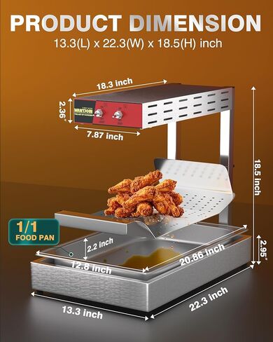WantJoin French Fry Warmer - Heat Lamp for Food Fries Warmer Commercial Adjustable Height 15.4"-18.5" Temp 86°F-156°F, Aluminum Fry Dump Station for Kitchens, Buffet, Catering in Saudi Arabia