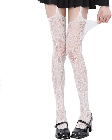 2pcs Y2K Goth Fishnet Tights for Women Ripped Thigh High Stockings with Garter Belt Suspender Lingerie Pantyhose in Saudi Arabia