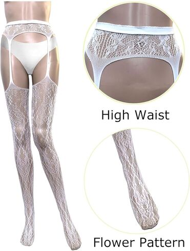 2pcs Y2K Goth Fishnet Tights for Women Ripped Thigh High Stockings with Garter Belt Suspender Lingerie Pantyhose in Saudi Arabia
