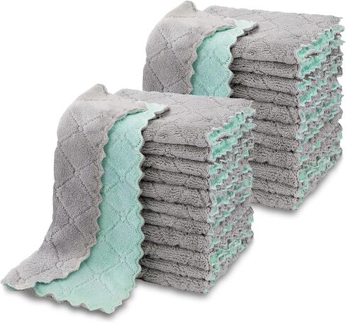AIDEA Kitchen Towels, 24 Pack Absorbent Coral Fleece Dish Towels, No Odor Reusable Dish Cloths, Microfiber Cleaning Cloths, Fast Drying Dishcloths, 6.3" x10.4" in Saudi Arabia