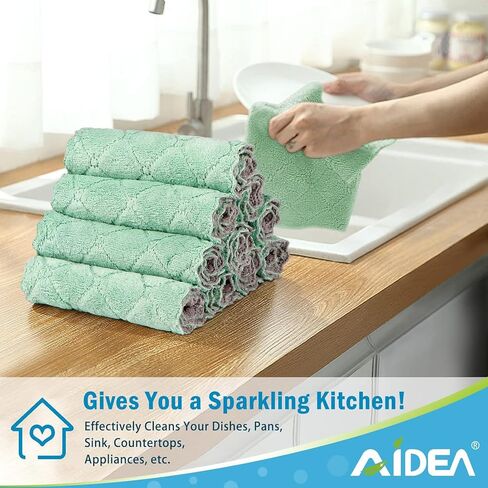 AIDEA Kitchen Towels, 24 Pack Absorbent Coral Fleece Dish Towels, No Odor Reusable Dish Cloths, Microfiber Cleaning Cloths, Fast Drying Dishcloths, 6.3" x10.4" in Saudi Arabia