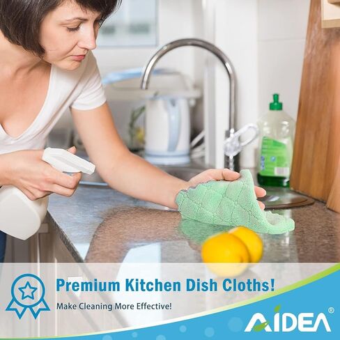 AIDEA Kitchen Towels, 24 Pack Absorbent Coral Fleece Dish Towels, No Odor Reusable Dish Cloths, Microfiber Cleaning Cloths, Fast Drying Dishcloths, 6.3" x10.4" in Saudi Arabia