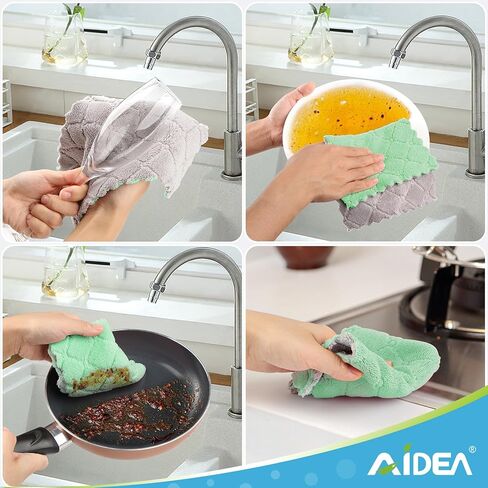 AIDEA Kitchen Towels, 24 Pack Absorbent Coral Fleece Dish Towels, No Odor Reusable Dish Cloths, Microfiber Cleaning Cloths, Fast Drying Dishcloths, 6.3" x10.4" in Saudi Arabia