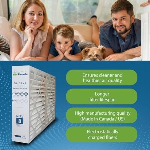 فلتر هواء AirPurete 16x25x4 MERV 8، عبوة من قطعتين، الحجم الفعلي (15.50 × 24.50 × 3.75)، فلتر فرن HVAC مطوي، يناسب أجهزة Lennox وCarrier وBryant وPayne وHoneywell in Kuwait