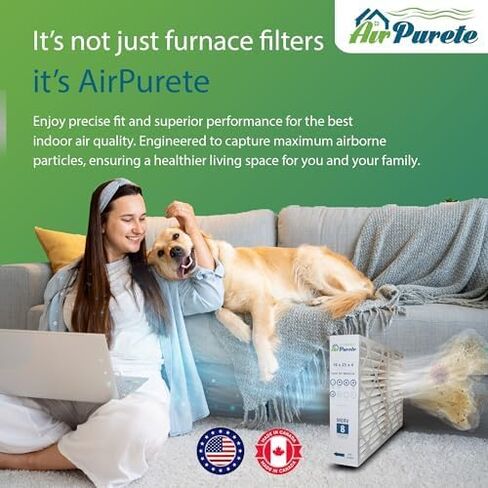 فلتر هواء AirPurete 16x25x4 MERV 8، عبوة من قطعتين، الحجم الفعلي (15.50 × 24.50 × 3.75)، فلتر فرن HVAC مطوي، يناسب أجهزة Lennox وCarrier وBryant وPayne وHoneywell in Kuwait