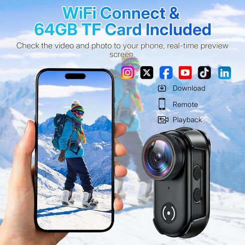 كاميرا UYIKOO 4K Mini Body Action مع شاشة 1.47 بوصة، وكاميرا POV صغيرة الحجم بحجم إبهام 64 جيجابايت مع شبكة WiFi، وكاميرا فيديو مغناطيسية صغيرة يمكن ارتداؤها للعمل، وركوب الدراجات النارية، والسفر للحيوانات الأليفة in Kuwait