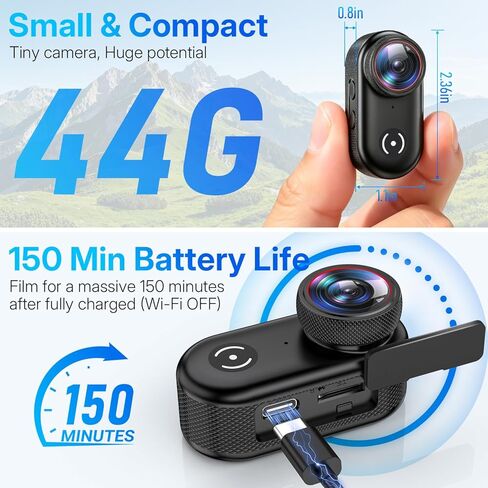 كاميرا UYIKOO 4K Mini Body Action مع شاشة 1.47 بوصة، وكاميرا POV صغيرة الحجم بحجم إبهام 64 جيجابايت مع شبكة WiFi، وكاميرا فيديو مغناطيسية صغيرة يمكن ارتداؤها للعمل، وركوب الدراجات النارية، والسفر للحيوانات الأليفة in Kuwait