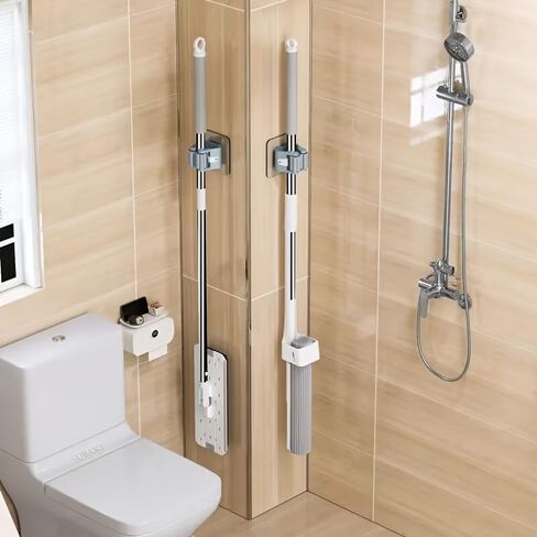 3PCS Mop Broom Holder Hook Wall Mounted Self Adhesive Detachable Non Slip Waterproof Broom Clip Organizer Bathroom Kitchen Garage, White in Saudi Arabia