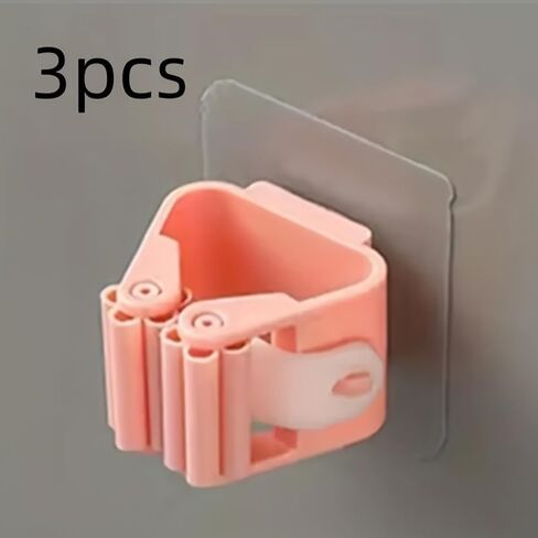 3PCS Mop Broom Holder Hook Wall Mounted Self Adhesive Detachable Non Slip Waterproof Broom Clip Organizer Bathroom Kitchen Garage, White in Saudi Arabia