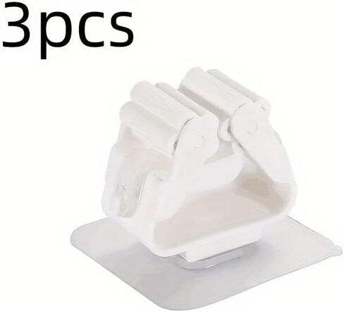 3PCS Mop Broom Holder Hook Wall Mounted Self Adhesive Detachable Non Slip Waterproof Broom Clip Organizer Bathroom Kitchen Garage, White in Saudi Arabia
