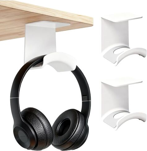 2 PCS Hanging Headphone Hook - Headset Holder with Strong Adhesive Pad, Space-Saving Mount for Desk/Wall/Computer, Compatible with Over-Ear/On-Ear Headphones, White in Saudi Arabia