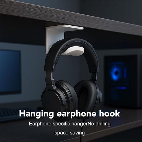 2 PCS Hanging Headphone Hook - Headset Holder with Strong Adhesive Pad, Space-Saving Mount for Desk/Wall/Computer, Compatible with Over-Ear/On-Ear Headphones, White in Saudi Arabia