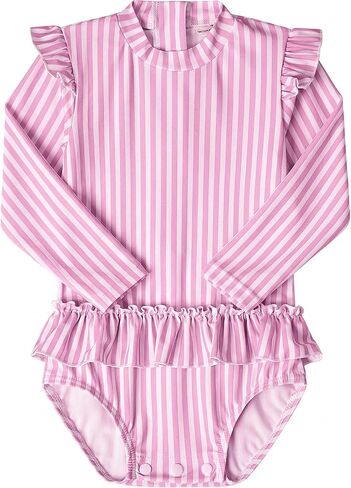 Baby/Toddle Girls Long Sleeve One Piece Swimsuit with Ruffle UPF 50+ Sun Protection Rash Guard Bathing Suit in Saudi Arabia