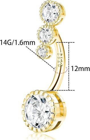 14G 925 Sterling Silver Belly Button Rings For Women 12mm Bar Navel Ring Belly Rings Clear CZ Belly Button Piercing in Saudi Arabia