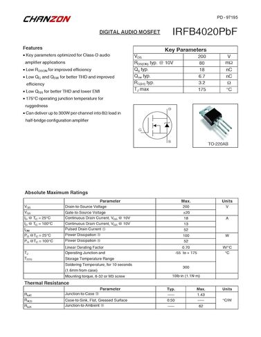 تشانزون 10 قطعة IRFB4020PBF TO-220 قوة Sic MOSFET 18A الترانزستور in Saudi Arabia