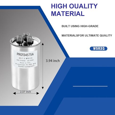 PRCFD4575A مكثف تشغيل دائري 45 Plus 7.5 MFD 370/440 VAC مكثف مكيف الهواء HVAC استبدال in Saudi Arabia