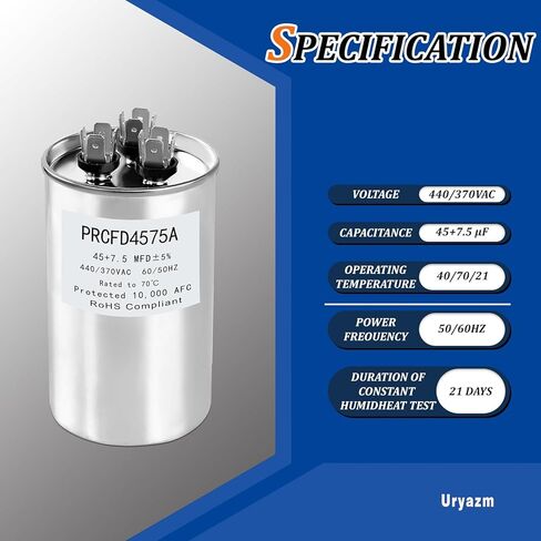 PRCFD4575A مكثف تشغيل دائري 45 Plus 7.5 MFD 370/440 VAC مكثف مكيف الهواء HVAC استبدال in Saudi Arabia
