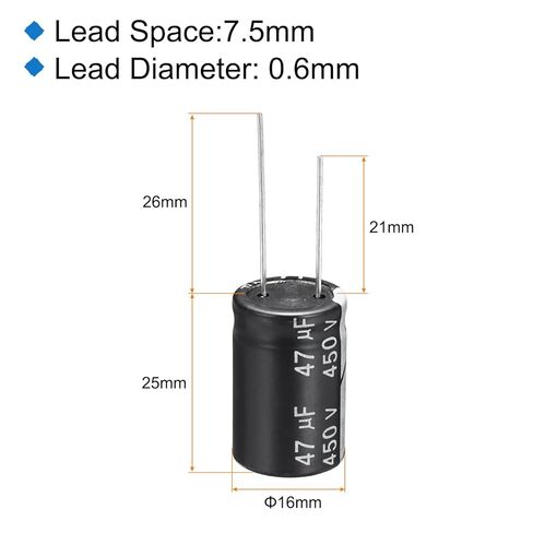 Generic 47uF 450V 16x25mm Electrolytic Capacitor, Radial Leads Aluminum Capacitors for TV, LCD Monitor, VCD, 10Pcs in Saudi Arabia
