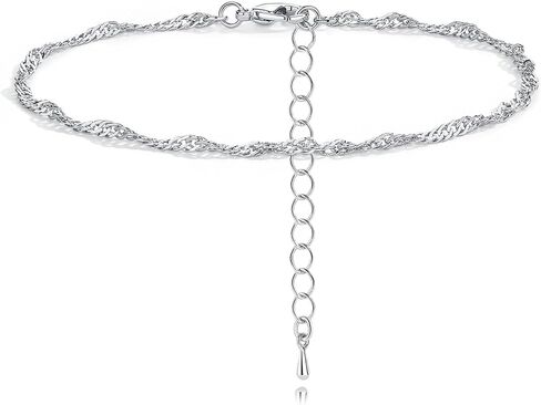 Gold Anklet Silver Ankle Bracelets for Women, 14k Gold Plated Anklets for Women Waterproof Adjustable Hypoallergenic Cute Dainty Simple Twist Chain Anklet Trendy Foot Jewelry Gift in Saudi Arabia