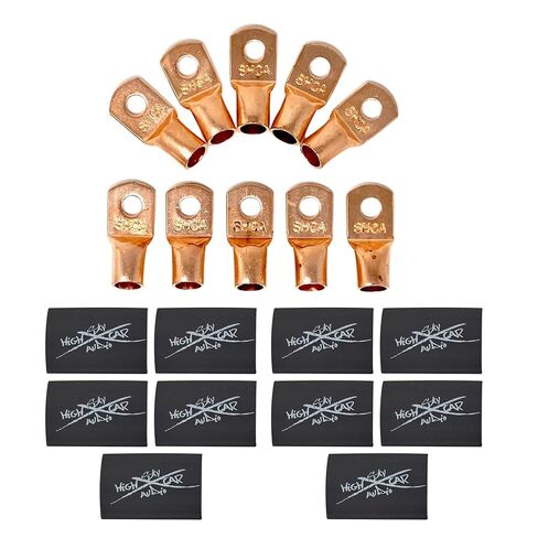 Sky High Car Audio (10) 1/0 Gauge Copper Ring Terminals 3/8" Black Heat Shrink Tubing LUGS in Saudi Arabia