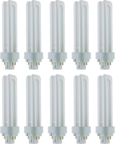 Sunlite Compact Fluorescent PLD 4-Pin Double U-Shaped Twin Tube, 18 Watts, 120 Volts, 1080 Lumens, 5000K Daylight, 4-Pin G24q2 Base, 10 Pack in Kuwait