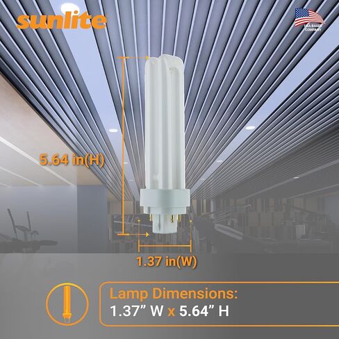 Sunlite Compact Fluorescent PLD 4-Pin Double U-Shaped Twin Tube, 18 Watts, 120 Volts, 1080 Lumens, 5000K Daylight, 4-Pin G24q2 Base, 10 Pack in Kuwait