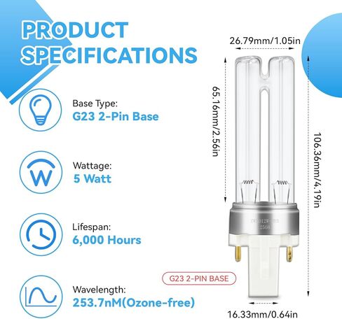 LB4000 5W UV-C Replacement Bulb Compatible with Germ Guardian LB4000 AC4300BPTCA, AC4825, AC4850, AC4850PT, AC4900, AC4900CA, AC5300B, AC5350B, AC5350W Air Purifiers (4-Pack) in Saudi Arabia