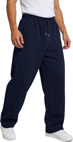 BUXKR Men's Baggy Sweatpants Wide Leg Sweat Pants Fleece Lounge Cotton Loose Elastic Drawstring Waist Pants with Pockets in Saudi Arabia