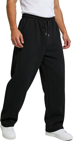 BUXKR Men's Baggy Sweatpants Wide Leg Sweat Pants Fleece Lounge Cotton Loose Elastic Drawstring Waist Pants with Pockets in Saudi Arabia