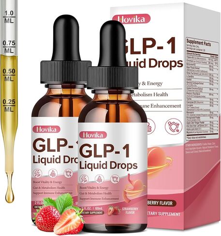 مكمل GLP-1، مكمل GLP-1 لدعم القطرات السائلة مع البربارين والكروم وقرفة سيلان والشاي الأخضر ومستخلص زهرة الجنجل، مكمل GLP-1 لصحة الأمعاء والتمثيل الغذائي، نباتي، نكهة الفراولة، 2 أونصة سائلة in Kuwait