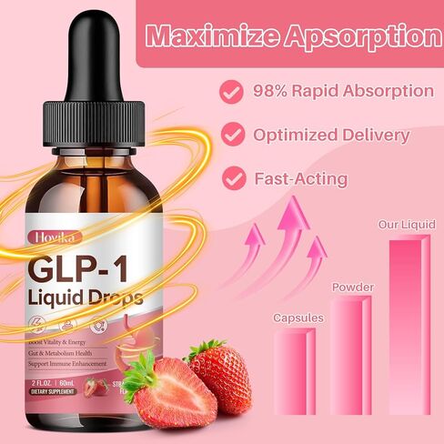 مكمل GLP-1، مكمل GLP-1 لدعم القطرات السائلة مع البربارين والكروم وقرفة سيلان والشاي الأخضر ومستخلص زهرة الجنجل، مكمل GLP-1 لصحة الأمعاء والتمثيل الغذائي، نباتي، نكهة الفراولة، 2 أونصة سائلة in Kuwait