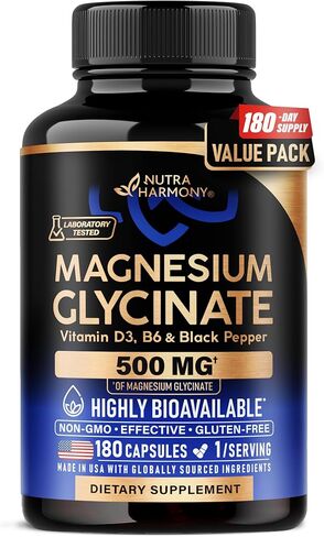 Magnesium Glycinate 500 mg - Chelated Supplement - High Absorption Form of Magnesium - Support for Sleep, Muscle & Heart Health - Made in USA, Lab Tested & Non-GMO - 180 Capsules in Saudi Arabia