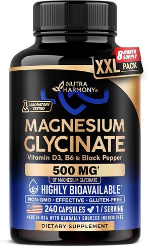 Magnesium Glycinate 500 mg - Chelated Supplement - High Absorption Form of Magnesium - Support for Sleep, Muscle & Heart Health - Made in USA, Lab Tested & Non-GMO - 180 Capsules in Saudi Arabia