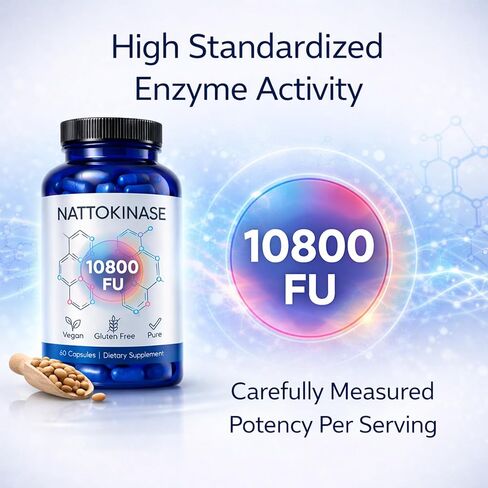 مكمل إنزيم Nattokinase 10800 FU، Nattokinase النهائي مع مستخلص الصويا المخمر نشاط موحد - كبسولة يومية نباتية لروتين العافية ودعم نمط الحياة النشط (1) in Kuwait