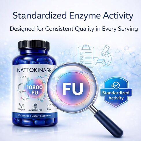 مكمل إنزيم Nattokinase 10800 FU، Nattokinase النهائي مع مستخلص الصويا المخمر نشاط موحد - كبسولة يومية نباتية لروتين العافية ودعم نمط الحياة النشط (1) in Kuwait