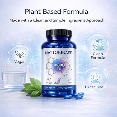 مكمل إنزيم Nattokinase 10800 FU، Nattokinase النهائي مع مستخلص الصويا المخمر نشاط موحد - كبسولة يومية نباتية لروتين العافية ودعم نمط الحياة النشط (1) in Kuwait