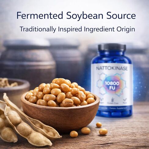 مكمل إنزيم Nattokinase 10800 FU، Nattokinase النهائي مع مستخلص الصويا المخمر نشاط موحد - كبسولة يومية نباتية لروتين العافية ودعم نمط الحياة النشط (1) in Kuwait