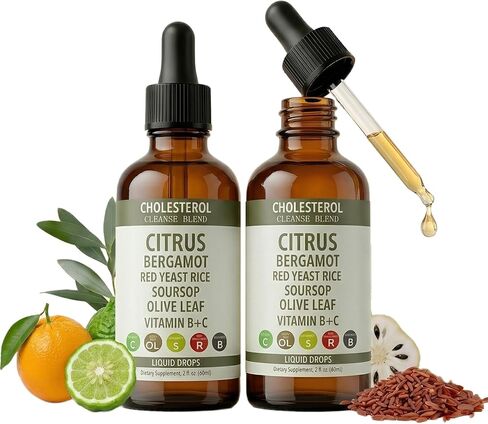 Sentk Red Yeast Rice Drops Citrus Bergamot Liquid, High Absorption Cholesterol Support with Soursop Olive Leaf Vitamin B+C Natural Non-GMO Heart Health Antioxidant Liquid Supplement 2 Fl Oz *2 Pack in Saudi Arabia