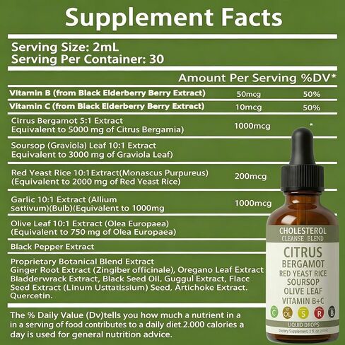 Sentk Red Yeast Rice Drops Citrus Bergamot Liquid, High Absorption Cholesterol Support with Soursop Olive Leaf Vitamin B+C Natural Non-GMO Heart Health Antioxidant Liquid Supplement 2 Fl Oz *2 Pack in Saudi Arabia