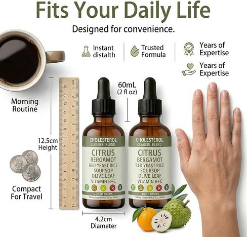 Sentk Red Yeast Rice Drops Citrus Bergamot Liquid, High Absorption Cholesterol Support with Soursop Olive Leaf Vitamin B+C Natural Non-GMO Heart Health Antioxidant Liquid Supplement 2 Fl Oz *2 Pack in Saudi Arabia
