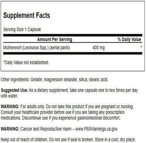 Swanson Motherwort - Herbal Supplement Traditionally Used to Promote Heart Health, Endocrine Function & Digestive Health - Natural Formula Promoting Wellness for Women - (60 Capsules, 400mg Each) in Saudi Arabia