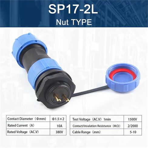 SP17 المقبس موصلات الأسلاك الكهربائية 2/3/4/5/7/9 دبوس الخلفي الجوز ذكر أنثى كابل موصل 1 قطعة (SP17-2L) in Kuwait