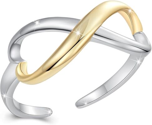 WOSTU Two Tone Band Ring for Women, Adjustable Eternity Wedding Ring, Anniversary Engagement Promise Chunky Stackable Jewelry Anniversary Birthday for Daughter Mom Her in Saudi Arabia