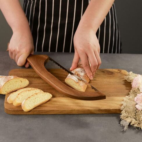 Bread Knife for Homemade Bread, Sourdough Bread Slicer, Wooden Serrated Bow Bread Saw Easy to Cutting, Stainless Steel Bread Knofe Sourdough Cutter with protective cover, Gifts for Christmas New Year in Saudi Arabia
