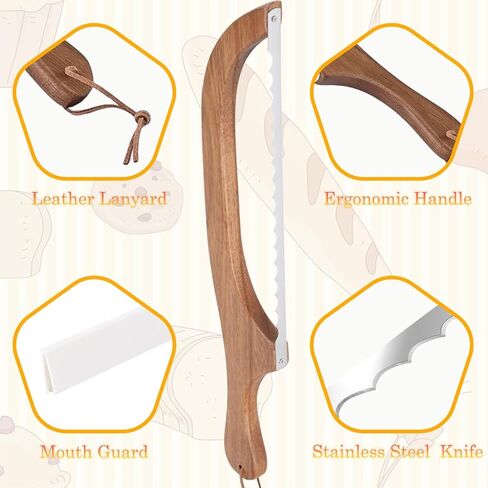 Bread Knife for Homemade Bread, Sourdough Bread Slicer, Wooden Serrated Bow Bread Saw Easy to Cutting, Stainless Steel Bread Knofe Sourdough Cutter with protective cover, Gifts for Christmas New Year in Saudi Arabia