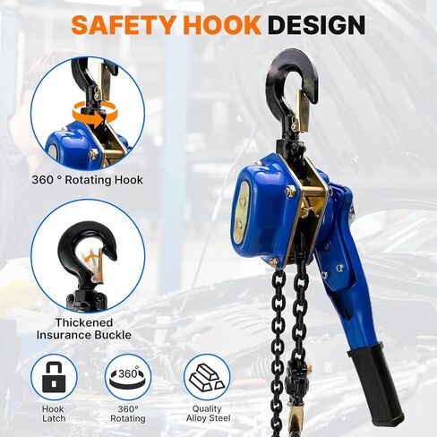 Manual Lever Chain Hoist, 1 Ton 2000LBS Capacity 10 Feet Chains, Manual Ratchet Chain Puller Hoist with 2 Heavy Duty Hooks for Building Garages Warehouse Automotive Machinery in Saudi Arabia