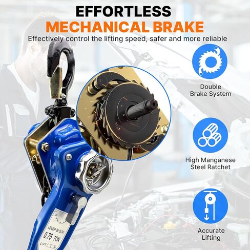 Manual Lever Chain Hoist, 1 Ton 2000LBS Capacity 10 Feet Chains, Manual Ratchet Chain Puller Hoist with 2 Heavy Duty Hooks for Building Garages Warehouse Automotive Machinery in Saudi Arabia